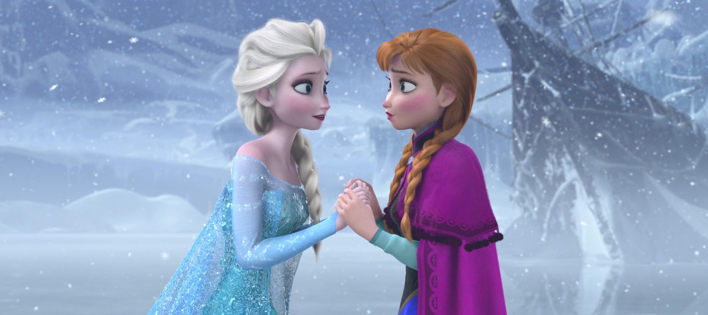 Imagem de Elsa e Anna, uma olhando para a outra e uma segurando as mãos da outra