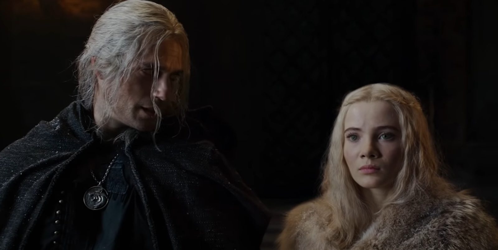 Geralt de Rívia (Henry Cavill) e Ciri de Cintra (Freya Allan) em The Witcher