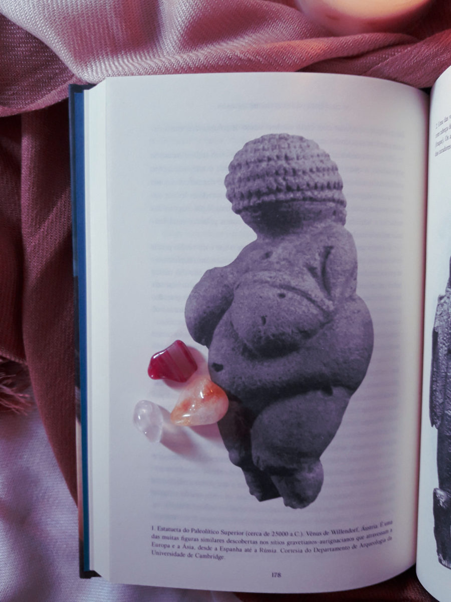 Imagem da Vênus de Willendorfna na página do livro Quando Deus era Mulher.