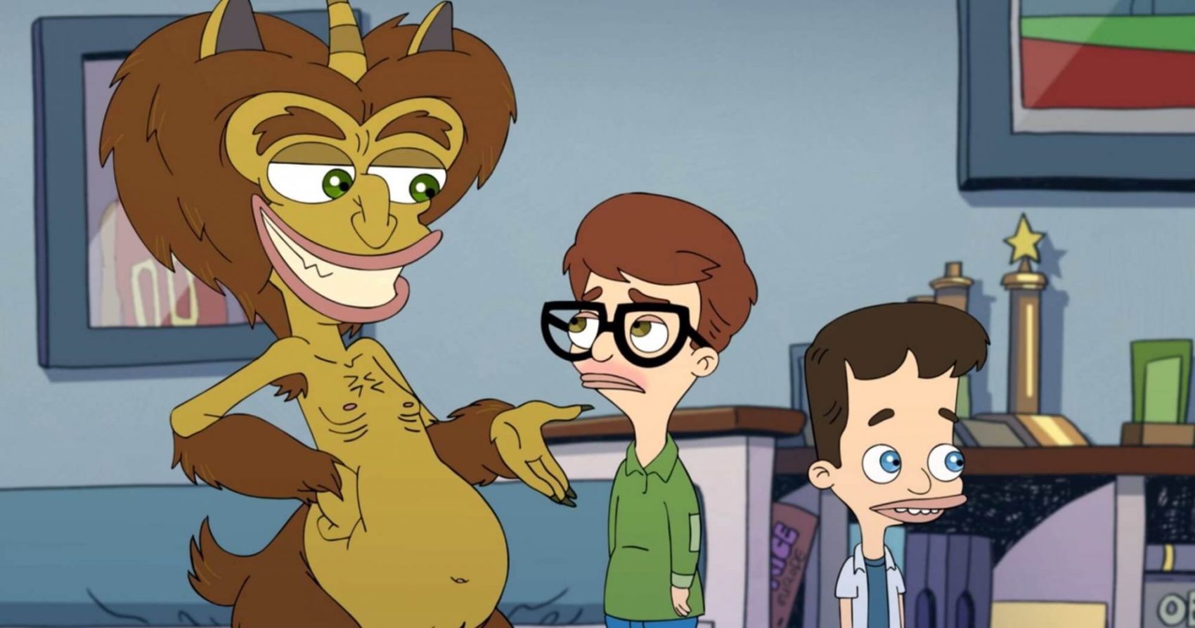 Maury (Nick Kroll), Andrew (John Mulaney) e Nick (Nick Kroll) em episódio de Big Mouth 