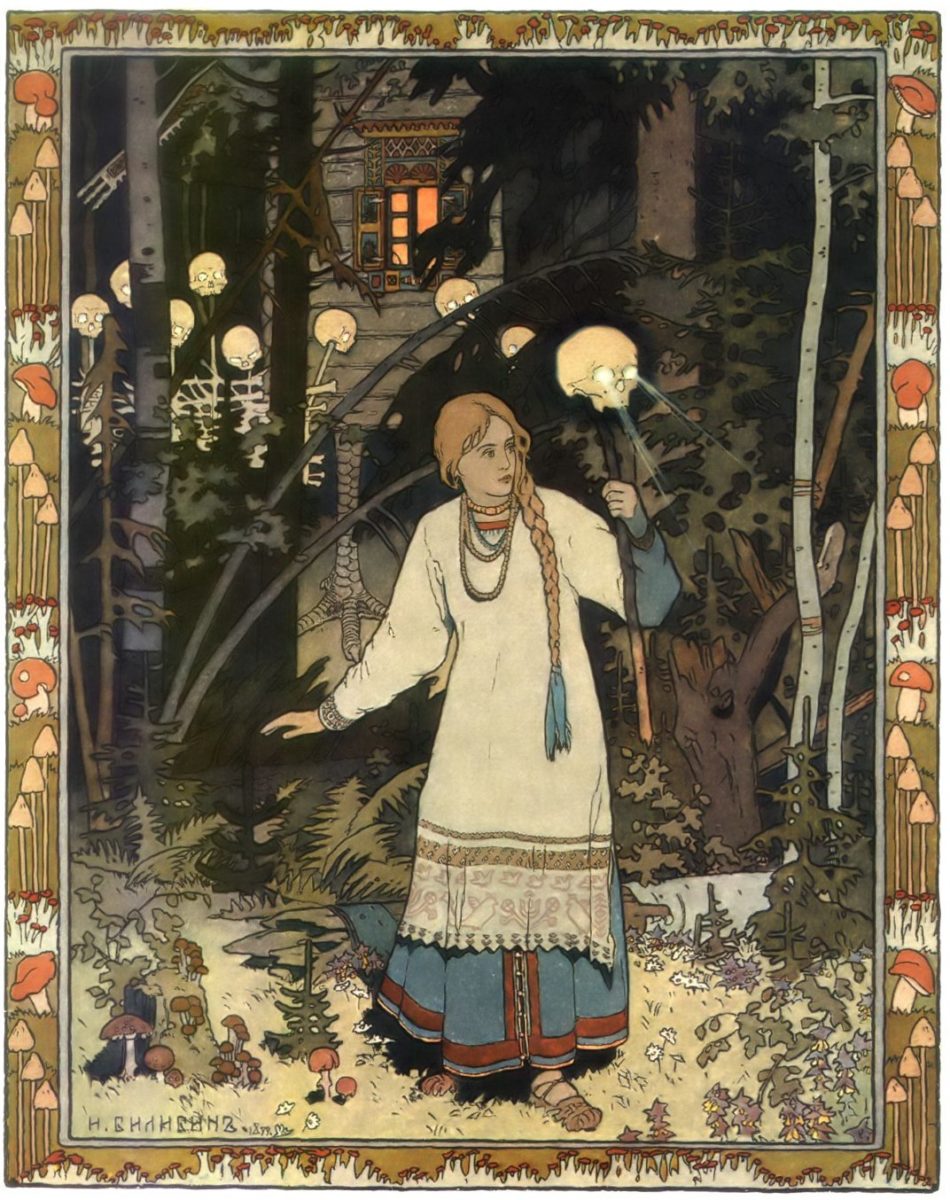 Vasilissa na cabana de Baba Yaga. Ilustração de Ivan Bilibin, 1899.