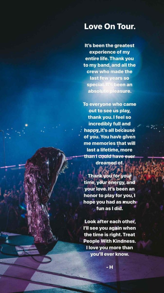 Story publicado por Harry Styles a respeito do final da Love on Tour.