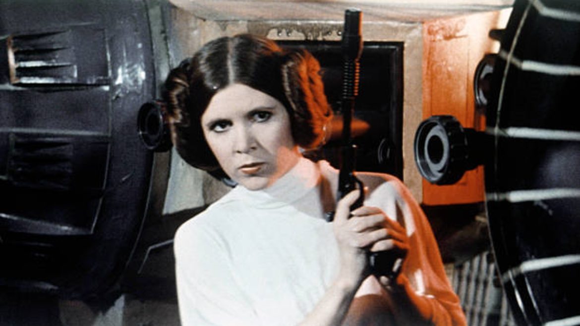 Carrie Fisher no set de Star Wars: Episódio IV - Uma Nova Esperança